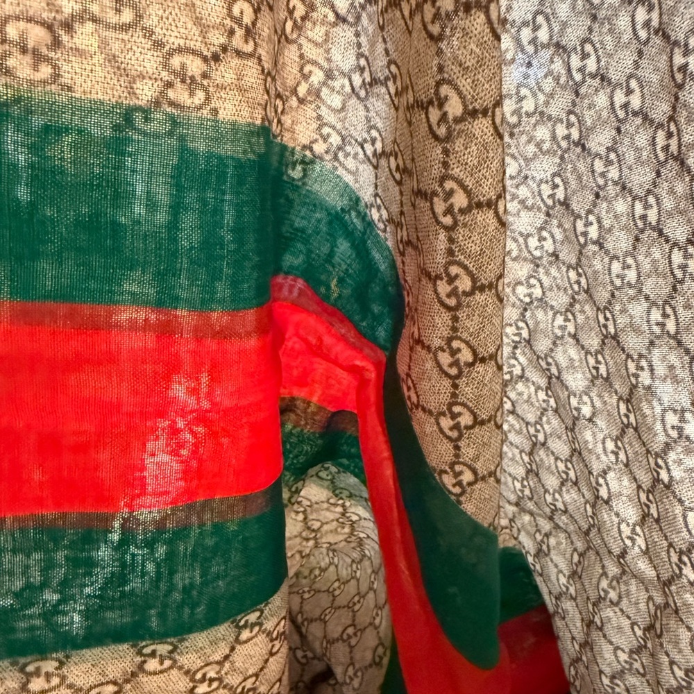Gucci Designer Patterned Scarf with Red and Green Accents